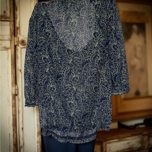 Banana Republic Blouse XS Blue Paisley Drop Balloon Sleeves , Sheer